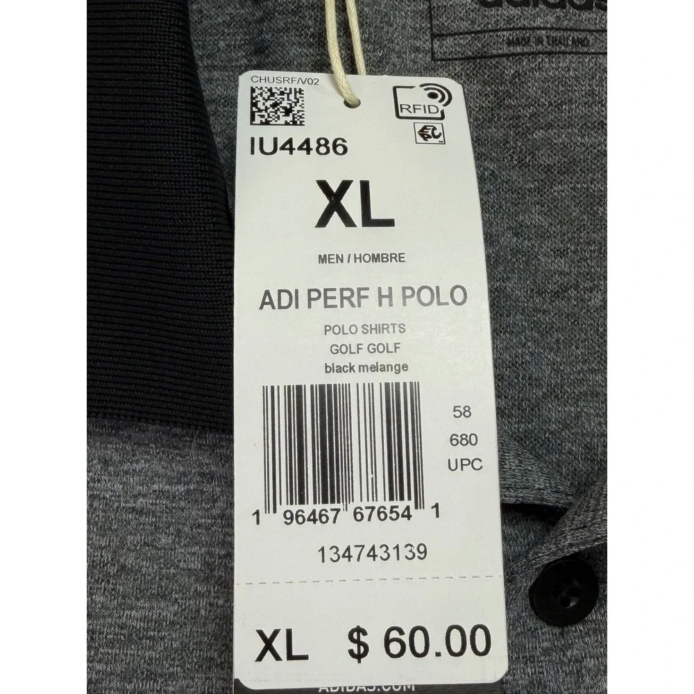 Adidas Mens XL Adi Perf H Polo IU4486 Black Melange Grey Golf Shirt  (AA45) New